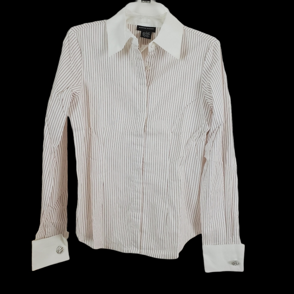 Sutton Studio Cotton Stripe Button Down Shirt (8  Claret)